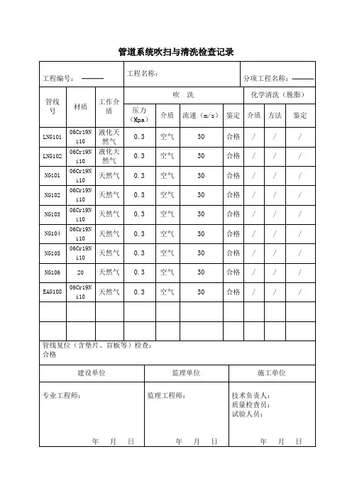 管道系统吹扫与清洗检查记录