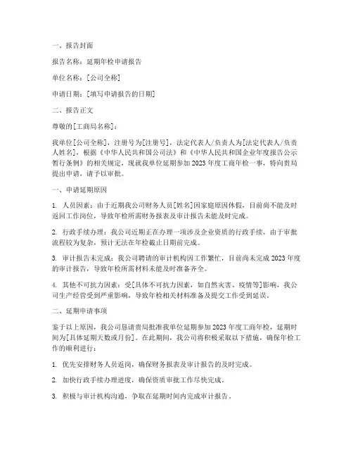 延期年检的申请报告
