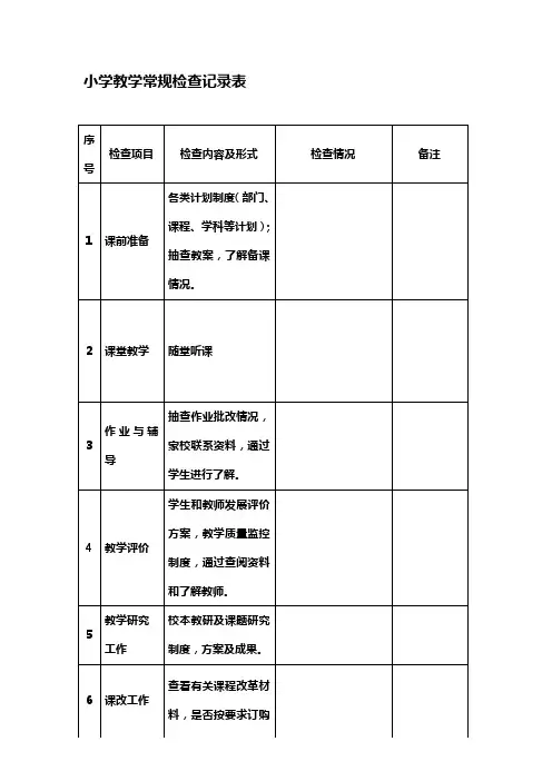 小学教学常规检查记录表