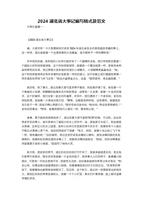 2024湖北省大事记编写格式及范文