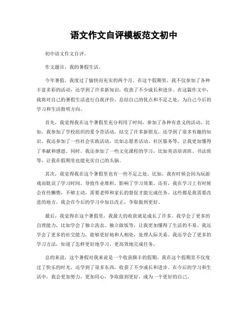 语文作文自评模板范文初中