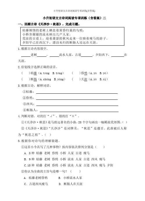 小升初语文古诗词阅读专项训练(含答案)