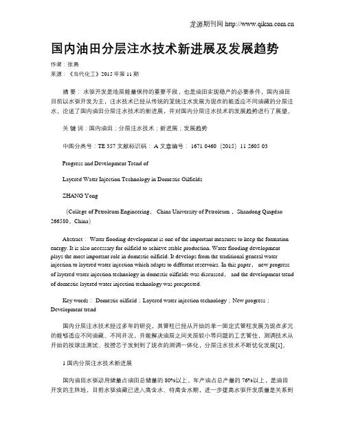 国内油田分层注水技术新进展及发展趋势