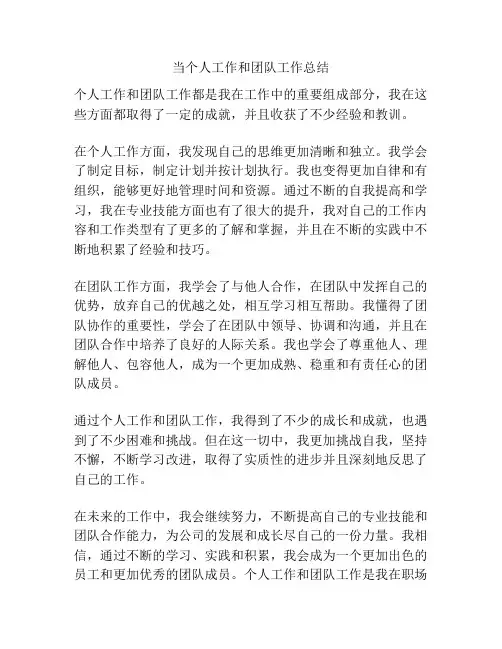 当个人工作和团队工作总结