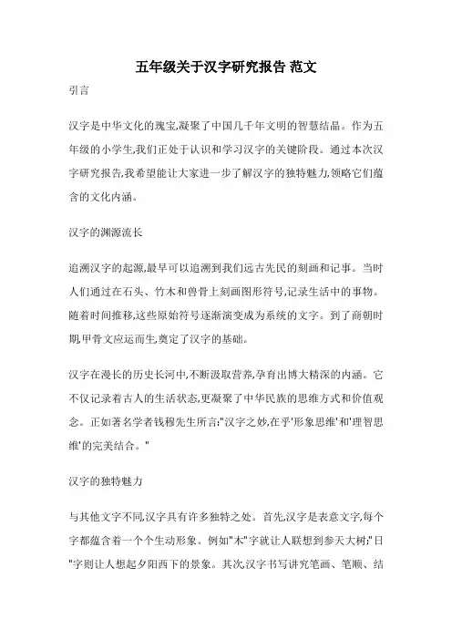 五年级关于汉字研究报告 范文