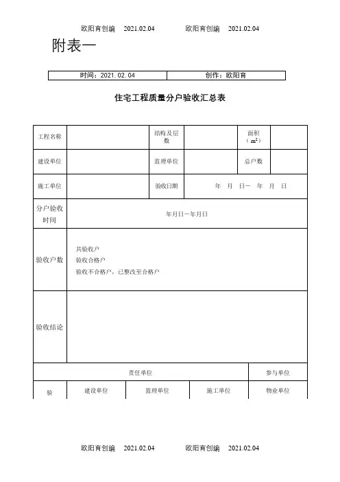 住宅分户验收表格(新版本)之欧阳育创编