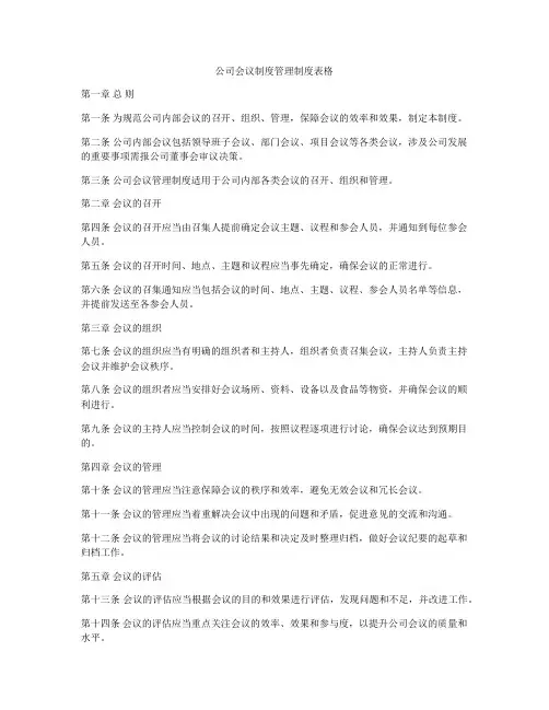 公司会议制度管理制度表格