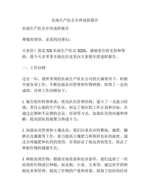 农场生产队长年终述职报告