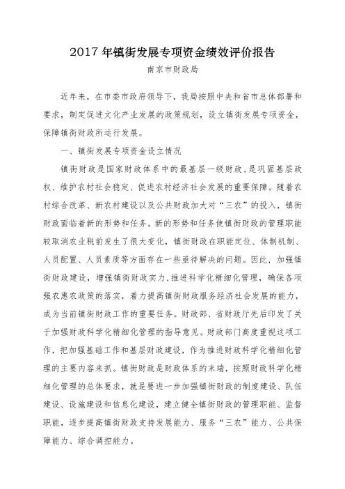 2017年镇街发展专项资金绩效评价报告