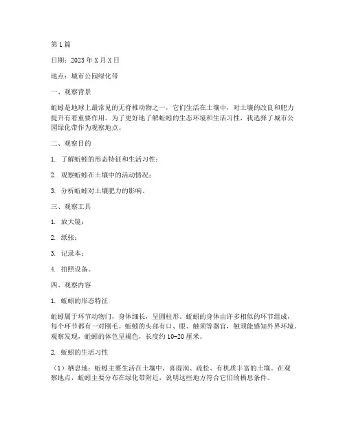 观察蚯蚓的记录单(2篇)