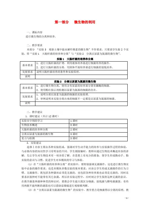 2018高中生物第一部分微生物的利用浙科版1!