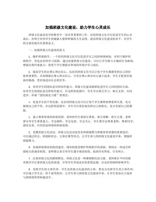加强班级文化建设,助力学生心灵成长