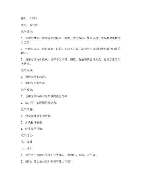 分类标准教程教案模板范文