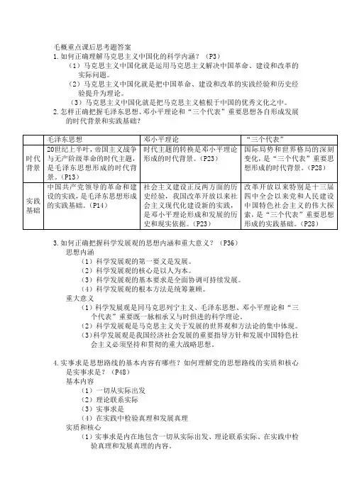 毛概重点课后思考题答案