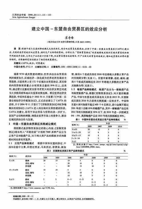 建立中国-东盟自由贸易区的效应分析