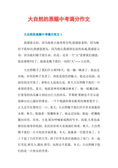 大自然的恩赐中考满分作文
