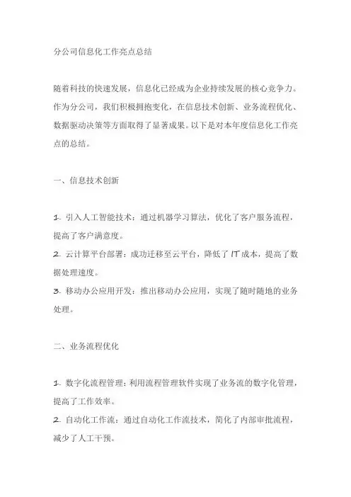 分公司信息化工作亮点总结