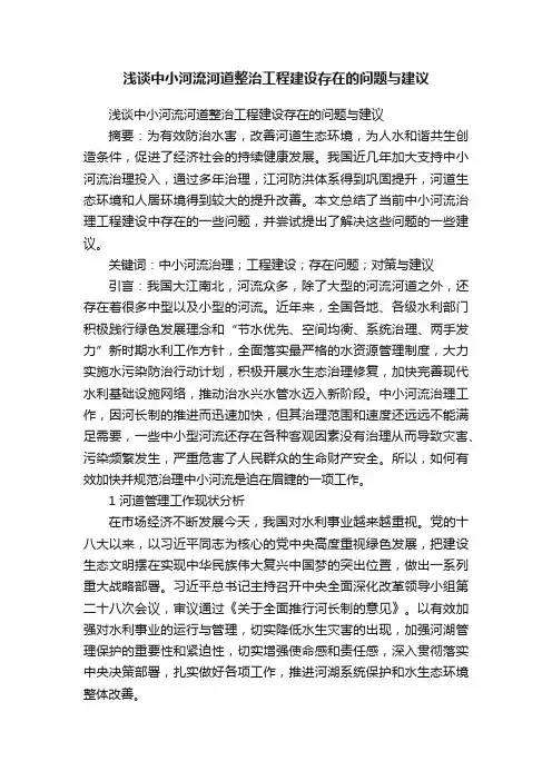 浅谈中小河流河道整治工程建设存在的问题与建议