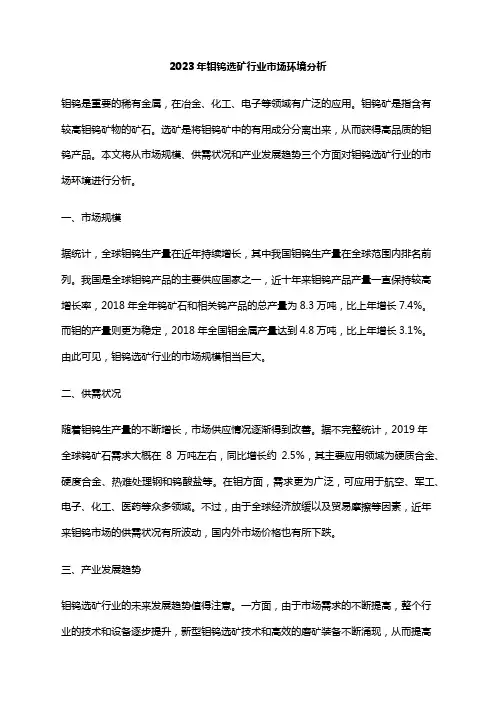 2023年钼钨选矿行业市场环境分析