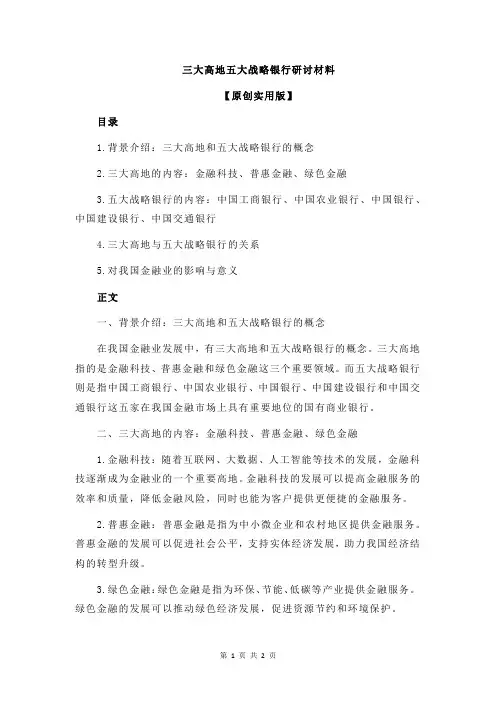 三大高地五大战略银行研讨材料
