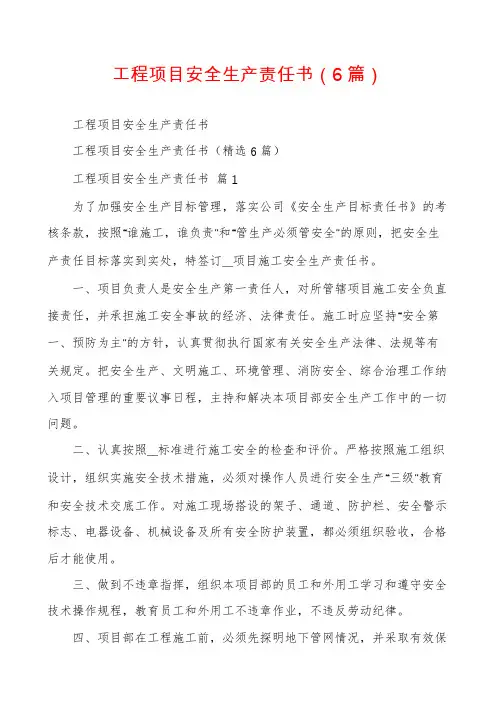 工程项目安全生产责任书(6篇)