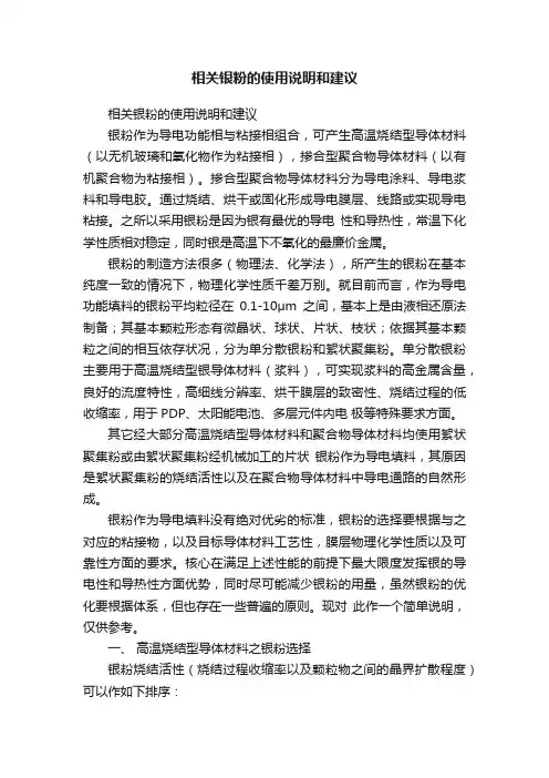 相关银粉的使用说明和建议