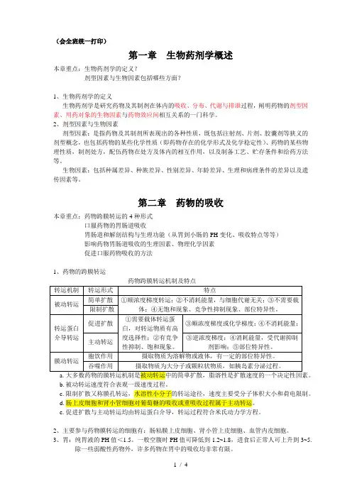 生物药剂学(第一到第六章)