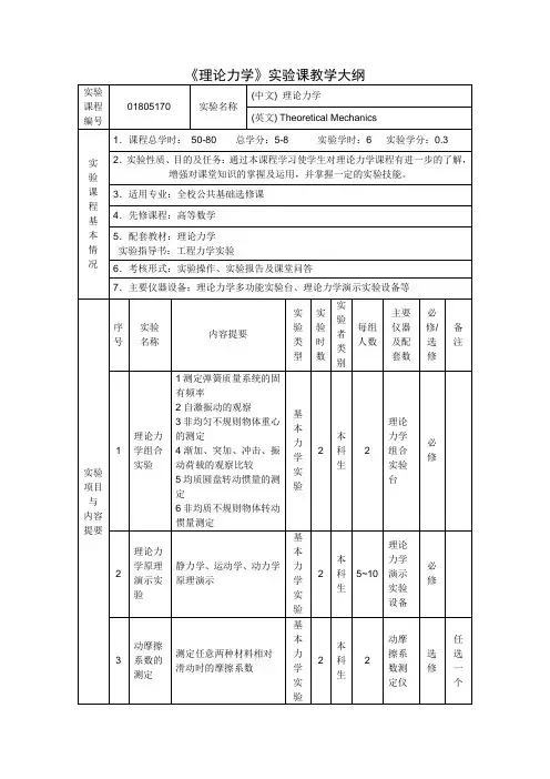 《理论力学》实验课教学大纲