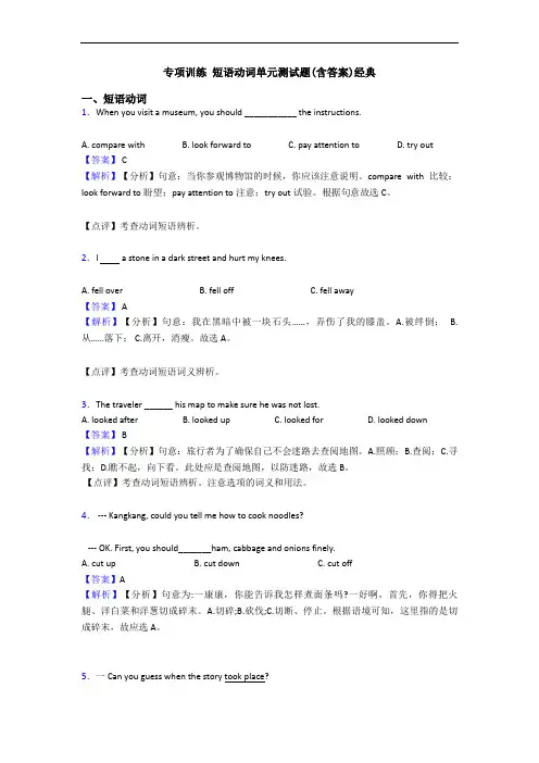 专项训练 短语动词单元测试题(含答案)经典