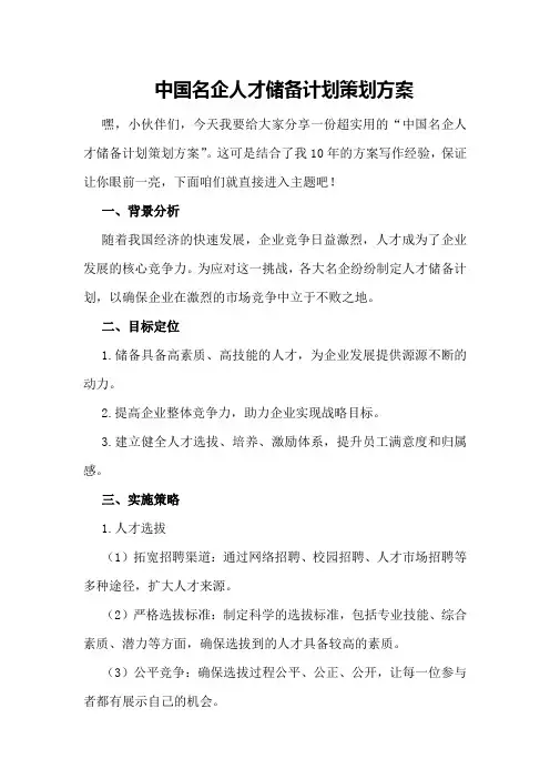 中国名企人才储备计划策划方案