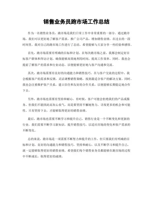销售业务员跑市场工作总结