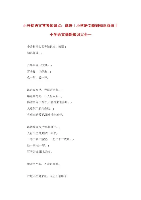 小升初语文常考知识点谚语小学语文基础知识总结