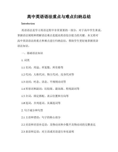 高中英语语法重点与难点归纳总结