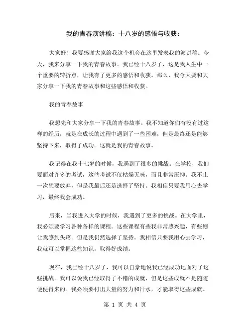 我的青春演讲稿：十八岁的感悟与收获