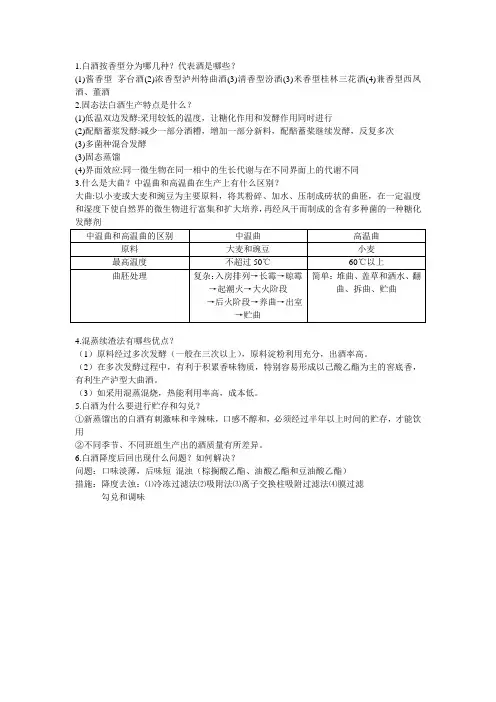 白酒生产技术 发酵工程设备 考试重点
