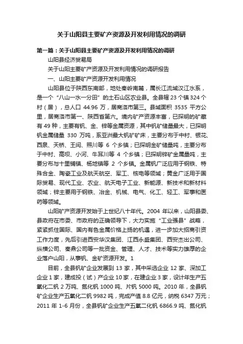 关于山阳县主要矿产资源及开发利用情况的调研