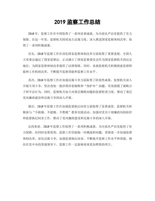 2019监察工作总结