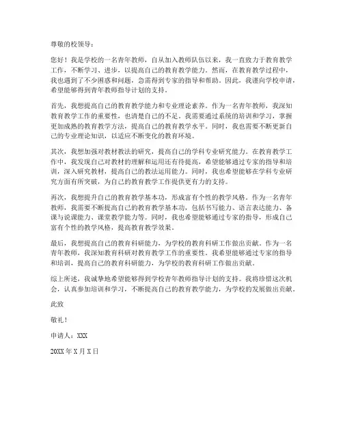 青年教师指导申请书