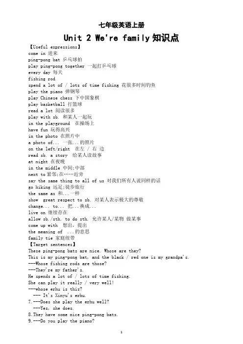 初中英语新人教版七年级上册Unit 2 We're family知识点讲解(2024秋)