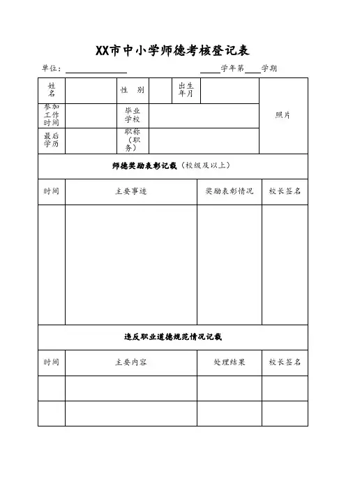 师德考核登记表