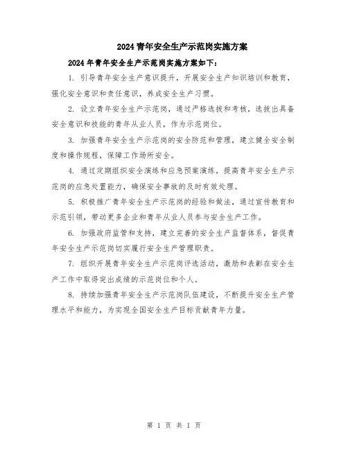 2024青年安全生产示范岗实施方案