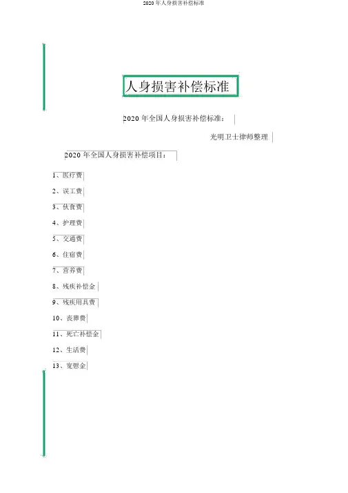 2020年人身损害赔偿标准