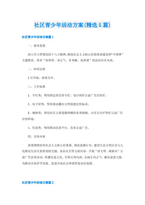 社区青少年活动方案(精选5篇)