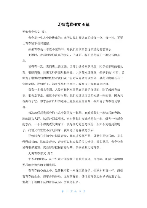 无悔青春作文6篇