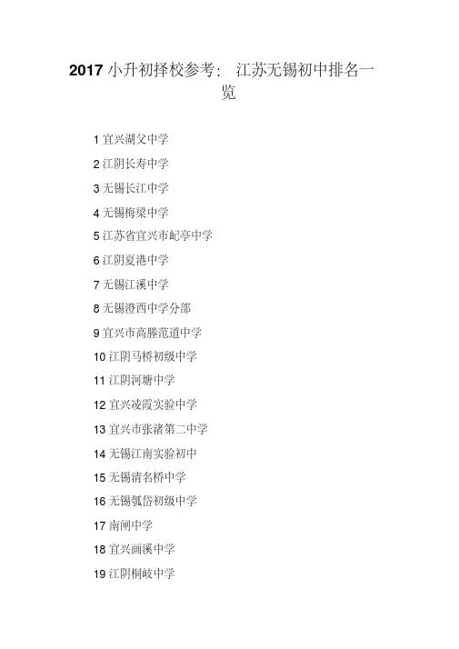 2017小升初择校参考：江苏无锡初中排名一览