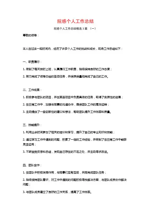 院感个人工作总结3篇