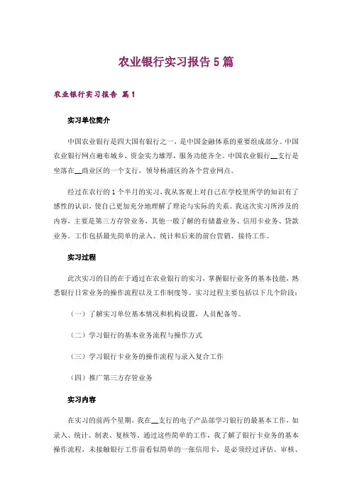 农业银行实习报告5篇