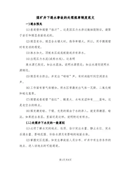 煤矿井下透水事故的处理规章制度范文(3篇)