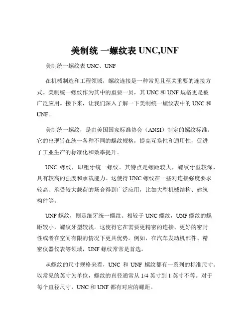 美制统 一螺纹表UNC,UNF