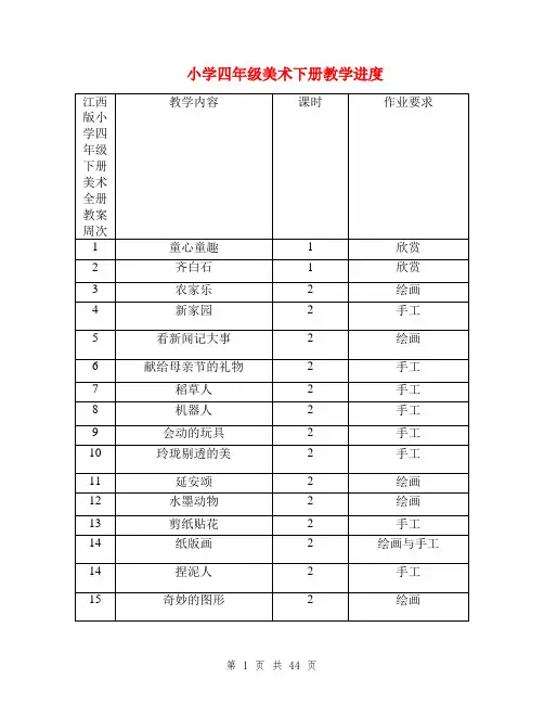 江西版小学四年级下册美术全册教案